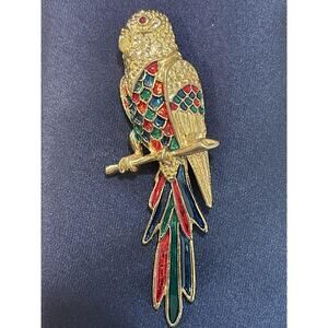 Parrot Bird Brooch Pin Gold Tone Multicolor Enamel Rhinestone Costume Jewelry